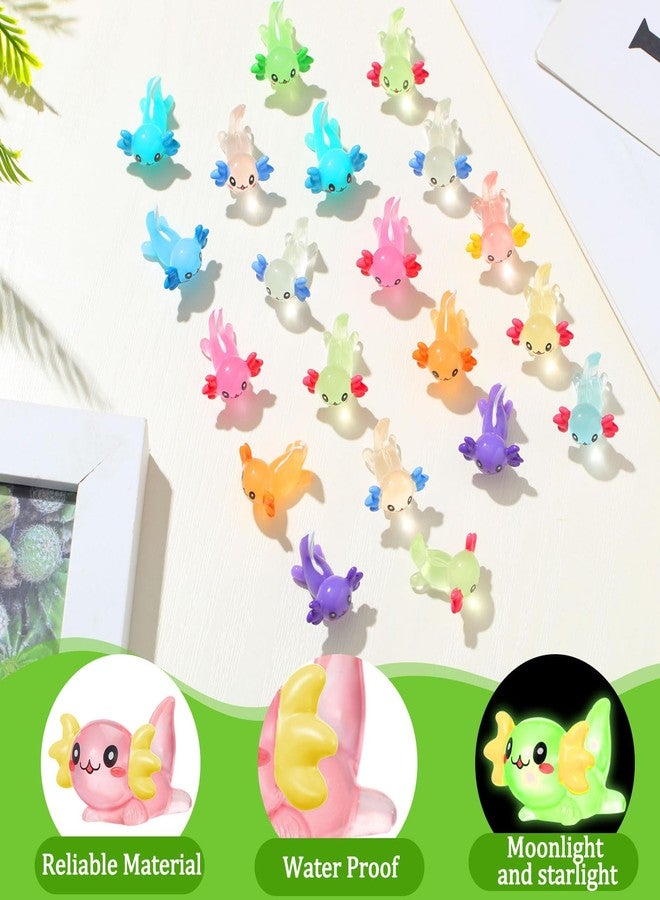 Sonwyoung 98 Pcs 14 Colors Mini Axolotl Figures Color and Luminous Mini Resin Axolotl Glow in The Dark Tiny Charm Craft for DIY Garden Dollhouse Decoration - Image 4